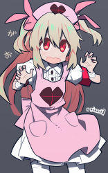 Rule 34 | 1girl, apron, bandages, blush, fang, hair ornament, hat, heart, long hair, looking at viewer, mizumi (artist), natori sana, nurse cap, open mouth, pink apron, pink hat, pocket, puffy short sleeves, puffy sleeves, rabbit hair ornament, red eyes, sana channel, short sleeves, solo, two side up, virtual youtuber
