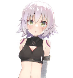 Rule 34 | 1girl, arm behind back, bandages, bare shoulders, blush, breasts, chorome1122, cleavage cutout, clothing cutout, facial scar, fate/apocrypha, fate/grand order, fate (series), green eyes, highres, jack the ripper (fate/apocrypha), looking at viewer, lowleg, lowleg panties, navel, open mouth, panties, scar, scar across eye, scar on cheek, scar on face, short hair, shoulder tattoo, silver hair, small breasts, smile, solo, tattoo, underwear
