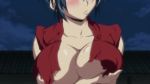 Rule 34 | 1girl, animated, blue hair, blush, grabbing another&#039;s breast, breast lift, breasts, covered erect nipples, grabbing, highres, hoods entertainment, huge breasts, injury, looking away, manyuu chifusa, manyuu hikenchou, pouty lips, shy, solo, sweat, takagi jun, torn clothes, video, yellow eyes