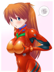 Rule 34 | 1girl, adapted costume, alternate breast size, blue eyes, blush, bodysuit, breast hold, breast press, breasts, breasts squeezed together, brown hair, grabbing own breast, hair ornament, highres, large breasts, lips, long hair, looking at viewer, neon genesis evangelion, nipples, open mouth, pixiv1478062, plugsuit, red bodysuit, shiny clothes, shiny skin, skin tight, solo, souryuu asuka langley, sweat, two side up, very long hair