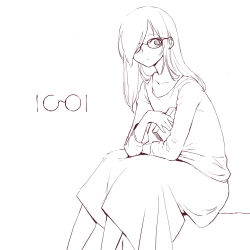 Rule 34 | 1girl, book, closed mouth, collarbone, expressionless, glasses, glasses day, hair over one eye, holding, holding book, long hair, looking at viewer, oopartz yang, original, simple background, sitting, skirt, solo, sweater