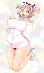 Rule 34 | + +, 10s, 1girl, bad id, bad pixiv id, breasts, covered erect nipples, curvy, female focus, gradient background, hibari (senran kagura), highres, jumping, kneeling, large breasts, legs, open mouth, pink hair, senran kagura, shie (m417), short hair, short twintails, smile, solo, sweat, symbol-shaped pupils, thighs, twintails, wide hips, zipper
