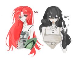 Rule 34 | \n/, absurdres, aliex, animification, belle (kiss of life), black gloves, black hair, black nails, breasts, camisole, chinese commentary, cleavage, collarbone, fingerless gloves, gloves, green jacket, grey camisole, grey eyes, highres, jacket, jewelry, k-pop, kiss of life, long hair, looking at viewer, medium breasts, natty (kiss of life), necklace, off shoulder, real life, red hair, sketch, smile, very long hair, white background