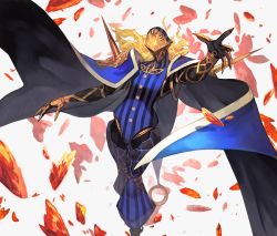 Rule 34 | 1boy, avicebron (fate), black cape, blue cape, cape, commentary request, contrapposto, debris, fate/apocrypha, fate (series), feet out of frame, helm, helmet, highres, lack, male focus, multicolored cape, multicolored clothes, outstretched arms, solo, spread arms, standing