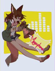 Rule 34 | 1girl, 96 kasa, brown hair, dog, furry, furry female, highres, long hair, megaphone, music, open mouth, red eyes, singing, solo