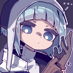 Rule 34 | 1girl, black veil, blue eyes, blue hair, brown gloves, close-up, closed mouth, coif, collared jacket, expressionless, glove pull, gloves, hand up, high collar, imazawa, jacket, long bangs, looking at viewer, lowres, nun, original, portrait, sidelocks, solo, traditional nun, veil, white jacket