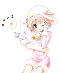 Rule 34 | 1990s (style), 1girl, :p, animal ears, bell, cardcaptor sakura, child, cowbell, fur, gloves, hat, hiide, kinomoto sakura, lowres, one eye closed, pink hair, retro artstyle, solo, tongue, tongue out, white gloves, white hat, wink
