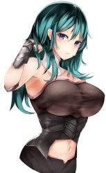 Rule 34 | 1girl, absurdres, armpits, blue eyes, blue hair, breasts, byleth (female) (fire emblem), byleth (fire emblem), closed mouth, fire emblem, fire emblem: three houses, highres, large breasts, long hair, navel, nintendo, simple background, solo, tiamat (momokuri mannen), upper body, white background
