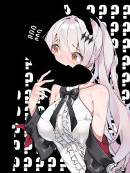 Rule 34 | 1girl, absurdres, anparu, bad id, bad pixiv id, black bow, blouse, bow, breasts, rabbit hair ornament, five-seven (girls&#039; frontline), girls&#039; frontline, hair ornament, hand on another&#039;s head, highres, long hair, medium breasts, penis, ponytail, shirt, silver hair, tagme, upper body, white shirt, yellow eyes