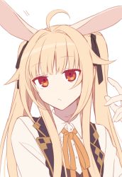 Rule 34 | 1girl, ahoge, animal ears, blonde hair, commentary request, hijiri (resetter), long hair, looking at viewer, original, rabbit ears, rabbit girl, simple background, solo, twintails, upper body, white background, yellow eyes