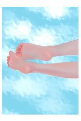 Rule 34 | 1girl, absurdres, barefoot, blue sky, border, cloud, cloudy sky, feet, feet only, foot focus, highres, original, outdoors, sky, soles, solo, toes, ulisala, white border
