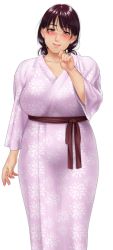 Rule 34 | 1girl, arm at side, blush, breasts, closed mouth, female focus, hand up, head tilt, japanese clothes, kimono, large breasts, legs, looking at viewer, no name ninja, original, purple hair, red eyes, smile, solo, standing, studio pork, tachi-e, thighs, transparent background, twintails, yukemuri hitozuma bojou tabi