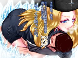 Rule 34 | 1boy, 1girl, absurdres, black gloves, black thighhighs, blonde hair, blue eyes, breast smother, breasts, brown hair, choke hold, coat, defeat, face to breasts, femdom, fur hat, fur trim, gloves, hat, highres, humiliation, ice, japanese text, kolin, long hair, looking at another, panakiman, parted lips, smirk, strangling, street fighter, street fighter v, surprised, sweat, sweatdrop, thighhighs, thighs, translation request, ushanka, wavy hair, winter clothes, winter coat