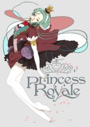 Rule 34 | 1girl, bad id, bad pixiv id, barefoot, breasts, cleavage, copyright name, crown, dress, closed eyes, flower, green hair, highres, lips, original, petals, princess royale, rose, shirano, sleeping beauty, sleeping beauty (character), solo