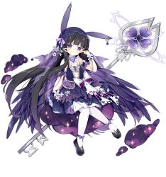 Rule 34 | 1girl, abaddon (ark order), animal ears, ark order, bare shoulders, black footwear, black hair, blunt bangs, bow, bug, butterfly, detached sleeves, detached wings, dress, dress bow, fake animal ears, falling feathers, falling petals, feathered wings, feathers, flower, footwear bow, frilled dress, frills, full body, hair bow, hair ornament, hairclip, hime cut, holding, holding key, insect, key, layered dress, long hair, looking at viewer, official art, oversized object, pantyhose, petals, purple bow, purple dress, purple eyes, purple wings, see-through, short sleeves, sidelocks, smoke, solo, sparkle, tachi-e, transparent background, tsukimi (xiaohuasan), variant set, veil, very long hair, white bow, white flower, white pantyhose, wings, wrist cuffs