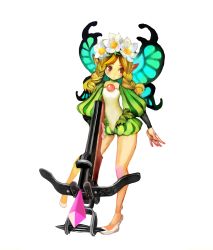Rule 34 | 1girl, absurdres, blonde hair, bow (weapon), braid, butterfly wings, crossbow, fairy, flower, full body, highres, insect wings, kamitani george, mercedes (odin sphere), odin sphere, official art, puff and slash sleeves, puffy sleeves, red eyes, scan, solo, twin braids, weapon, wings