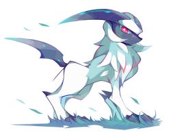 Rule 34 | absol, amakusa (hidorozoa), bright pupils, closed mouth, full body, gen 3 pokemon, grass, leaf, looking at viewer, no humans, pokemon, pokemon (creature), red eyes, solo, standing
