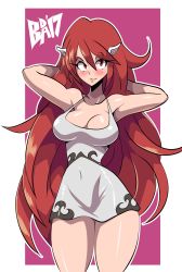 Rule 34 | 1girl, alternate breast size, bare legs, bare shoulders, bigdead, blush, breasts, cleavage, cordelia (fire emblem), covered navel, dress, female focus, fire emblem, fire emblem awakening, highres, large breasts, legs, long hair, looking at viewer, mature female, nightgown, nintendo, no bra, no panties, red eyes, red hair, skirt, smile, solo, thighs, very long hair