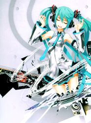 Rule 34 | 1girl, absurdres, aqua nails, detached sleeves, closed eyes, green hair, hatsune miku, headphones, highres, long hair, nail polish, necktie, open mouth, redjuice, skirt, solo, speaker, twintails, vocaloid