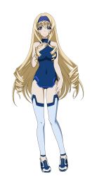 Rule 34 | 10s, 1girl, blonde hair, blue eyes, blue hairband, cecilia alcott, drill hair, hairband, highres, infinite stratos, long hair, looking at viewer, smile, solo, thighhighs