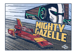Rule 34 | action, aircraft, artist name, border, character name, close-up, f-zero, flying car, green eyes, highres, hover vehicle, jrcomicart, mighty gazelle, nintendo, race vehicle, red gazelle (f-zero), robot, science fiction, solo, speed lines, vehicle focus, white border
