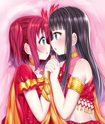 Rule 34 | 10s, 2girls, black hair, green eyes, highres, holding hands, incest, inferno phoenix, kurosawa dia, kurosawa ruby, long hair, looking at another, love live!, love live! school idol festival, love live! sunshine!!, mizukoshi (marumi), mole, mole under mouth, multiple girls, red hair, short twintails, siblings, sisters, twintails