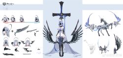 Rule 34 | 1girl, absurdres, alsace (azur lane), armored boots, azur lane, bare shoulders, black footwear, black gauntlets, black tiara, black wings, blue eyes, blue hair, boots, breast strap, breasts, chinese commentary, commentary request, concept art, cross, dress, embarrassed, facing viewer, feifeifeihai, full body, gauntlets, head wings, highres, large breasts, logo, long hair, masked, multiple views, parted bangs, rigging, short dress, solo, tiara, translation request, turret, very long hair, white dress, wings