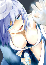 Rule 34 | 1girl, absurdres, alternate costume, blue eyes, blue hair, blush, breasts, breath, gradient background, hat, highres, holding hands, ice, japanese clothes, kagami toufu, kimono, large breasts, letty whiterock, lips, looking at viewer, out of frame, penis, short hair, smile, solo focus, touhou