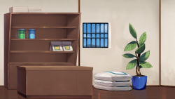 Rule 34 | bag, box, commentary request, cookie (touhou), counter, day, fuka (kantoku), highres, indoors, no humans, plant, potted plant, shelf, window, wooden floor