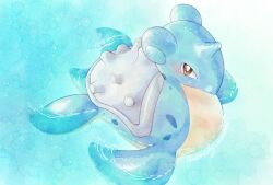 Rule 34 | afloat, blush, bright pupils, brown eyes, commentary request, creatures (company), from above, game freak, gen 1 pokemon, highres, lapras, looking at viewer, looking up, nintendo, no humans, pokemon, pokemon (creature), remedy matome, solo, water, white pupils