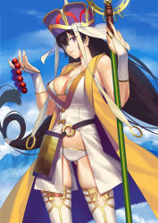 Rule 34 | 1girl, beads, bikini, bikini top only, black hair, breasts, cleavage, fate/grand order, fate (series), hat, large breasts, long hair, md5 mismatch, prayer beads, smile, solo, staff, swimsuit, thighhighs, tsukikanade, very long hair, xuangzang sanzang (fate)