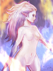 Rule 34 | 1girl, bad id, bad pixiv id, breasts, closed mouth, colored skin, commentary request, psychic, female focus, final fantasy, final fantasy vi, komugiko no mori, long hair, monster girl, navel, no pussy, nude, pink hair, pink skin, pointy ears, solo, standing, tina branford, trance terra branford