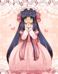 Rule 34 | 10s, 1girl, alternate costume, bad id, bad pixiv id, blunt bangs, blush, colored inner hair, covering face, covering own mouth, covering privates, doily, dress, green eyes, hairband, heart, heart-shaped pupils, interlocked fingers, kofa (ikyurima), lolita fashion, lolita hairband, long hair, multicolored hair, own hands clasped, own hands together, panty &amp; stocking with garterbelt, pink dress, pink theme, purple hair, solo, stocking (psg), symbol-shaped pupils, two-tone hair, very long hair