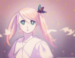 Rule 34 | 1girl, blue eyes, blurry, bug, butterfly, depth of field, gozou roppu, bug, original, solo, twintails
