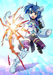 Rule 34 | 10s, ankle boots, armor, blue eyes, blue hair, boots, cardfight!! vanguard, crossdressing, flash shield iseult, gauntlets, gender request, genderswap, hair ornament, horns, jewel knight iseult, royal paladin, sendou aichi, shield, short shorts, shorts, thighhighs, vanguard ride