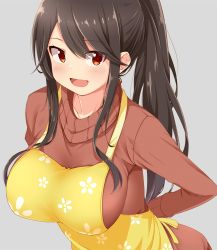 Rule 34 | 10s, 1girl, a channel, apron, black hair, breasts, dou-t, highres, large breasts, long hair, nishi yuuko, red eyes