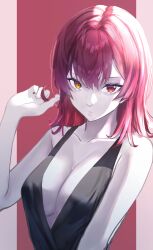 Rule 34 | 1girl, a-rian, absurdres, breasts, cleavage, highres, hololive, hololive fantasy, houshou marine, large breasts, looking at viewer, medium breasts, medium hair, red eyes, red hair, solo, virtual youtuber, yellow eyes