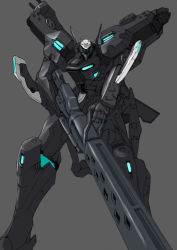 Rule 34 | grey background, gun, hiwa industry, holding, holding gun, holding weapon, mecha, muv-luv, muv-luv alternative, muv-luv total eclipse, no humans, robot, solo, standing, tactical surface fighter, visor, weapon, xfj-01a shiranui
