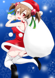 Rule 34 | 10s, 1girl, ass, brown hair, hat, highres, red eyes, sack, santa costume, santa hat, short hair, short twintails, silica, solo, sword art online, thighhighs, twintails, white thighhighs, yokoshima (euphoria)