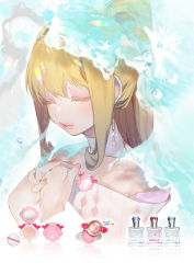 Rule 34 | 1girl, absurdres, bad id, bad twitter id, blonde hair, cosmetics, detached collar, dress, earrings, eyelashes, closed eyes, fingernails, glint, highres, jewelry, long hair, mermaid melody pichi pichi pitch, nail polish, nanami lucia, ohisashiburi, own hands together, pink nails, ponytail, seashell, shell, sidelocks, smile, solo, upper body, white dress