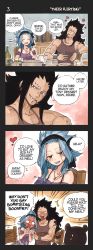 Rule 34 | 1boy, 1girl, black hair, blue hair, character request, english text, fairy tail, gajeel redfox, highres, levy mcgarden, pantherlily, rusky, speech bubble, tagme, tattoo