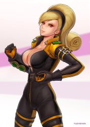 Rule 34 | 1girl, blonde hair, breasts, cleavage, hybridmink, kof: maximum impact, large breasts, lien neville, solo, the king of fighters
