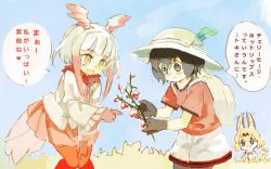 Rule 34 | 10s, 3girls, animal ears, backpack, bag, bird tail, bird wings, black hair, blonde hair, bow, bowtie, bucket hat, commentary request, elbow gloves, feathers, flower, frilled sleeves, frills, fur collar, gloves, hat, head wings, japanese crested ibis (kemono friends), kaban (kemono friends), kemono friends, konabetate, long sleeves, multicolored hair, multiple girls, neck ribbon, pantyhose, pleated skirt, red hair, ribbon, serval (kemono friends), serval print, serval tail, shirt, short hair, short sleeves, shorts, sidelocks, skirt, sleeveless, t-shirt, tail, translation request, white hair, wings