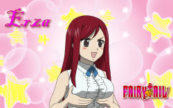 Rule 34 | &gt;:3, 1girl, :3, absurdres, blush, breast hold, breasts, brown eyes, erza scarlet, fairy tail, female focus, highres, long hair, red hair, solo, star (symbol), v-shaped eyebrows