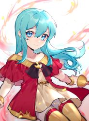 Rule 34 | 1girl, aged down, aqua eyes, aqua hair, boots, bracelet, collarbone, dress, eirika (fire emblem), elley226, fire emblem, fire emblem: the sacred stones, fire emblem heroes, hair between eyes, highres, holding, holding sword, holding weapon, jewelry, long hair, looking at viewer, nintendo, sidelocks, smile, solo, sword, thigh boots, thighhighs, twitter username, weapon, zettai ryouiki