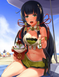 Rule 34 | 10s, 1girl, :d, adapted costume, ahoge, animalization, arm strap, bare legs, barefoot, beach, beach umbrella, beans, bikini, bikini skirt, black hair, blanket, blunt bangs, blurry, blush, bowl, breasts, cannon, cherry, cleavage, cloud, creatures (company), crossover, darkmaya, day, depth of field, eyelashes, feeding, food, food request, front-tie top, fruit, game freak, gen 1 pokemon, godzilla, godzilla (series), godzilla (shin), green bikini, green eyes, hair ornament, hair ribbon, hair tubes, holding, holding spoon, ice cream, incoming food, japanese clothes, jewelry, kantai collection, lace, lace-trimmed panties, lace trim, lifebuoy, long hair, looking at viewer, medium breasts, miniskirt, mizuho (kancolle), monster, mutsu (kancolle), mutsu (kantai collection), mutsu (snail), nail polish, navel, nintendo, open mouth, outdoors, panties, paras, pink nails, pleated skirt, pokemon, pokemon (creature), pov feeding, prinz eugen (kancolle), red bean paste, red ribbon, ribbon, ring, sand, shade, shaved ice, shimakaze (kancolle), shin godzilla, signature, sitting, skirt, sky, smile, solo focus, spoon, stomach, swim ring, swimsuit, tassel, turret, ujikintoki, umbrella, underwear, very long hair, yokozuwari