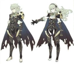 Rule 34 | 1boy, 1girl, alternate costume, armor, barefoot, black armor, breasts, cape, cleavage, corrin (female) (fire emblem), corrin (fire emblem), corrin (male) (fire emblem), dual persona, feet, fire emblem, fire emblem fates, hairband, nintendo, official art, pointy ears, red eyes, scan, silver hair, thighs, torn cape, torn clothes