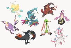 Rule 34 | alternate color, banette, bird, closed mouth, commentary request, creatures (company), drifblim, fire, game freak, gen 2 pokemon, gen 3 pokemon, gen 4 pokemon, gen 5 pokemon, gen 6 pokemon, gourgeist, heatmor, honchkrow, looking at viewer, nigiri (ngr24), nintendo, no humans, pokemon, pokemon (creature), shiny pokemon, simple background, standing, sylveon, talons, vivillon, vivillon (elegant), white background, xatu, zipper pull tab