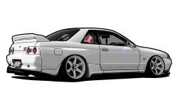 Rule 34 | car, from side, heart, highres, kaizou-sha no illust bot, license plate, motor vehicle, nissan, nissan skyline, nissan skyline gt-r, nissan skyline r32, no humans, original, shadow, solo, spoiler (automobile), vehicle focus, white background