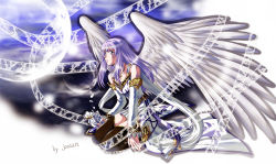 Rule 34 | angel, angel wings, blue hair, bow, falcom, long hair, purple hair, reah (ys), ring blade, thighhighs, very long hair, wings, ys, ys origin